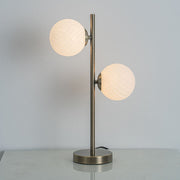 Freyza – Lior 2-Light Antique Brass & Glass Table Lamp | Dual Bulb Indoor Lamp with Clear Glass Shades