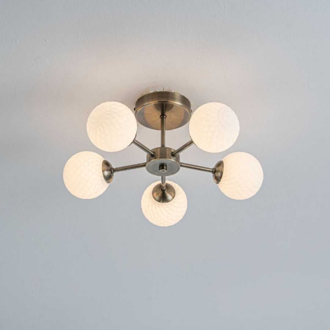 Freyza - Lior 5-Light Antique Brass Semi-Flush Ceiling Light