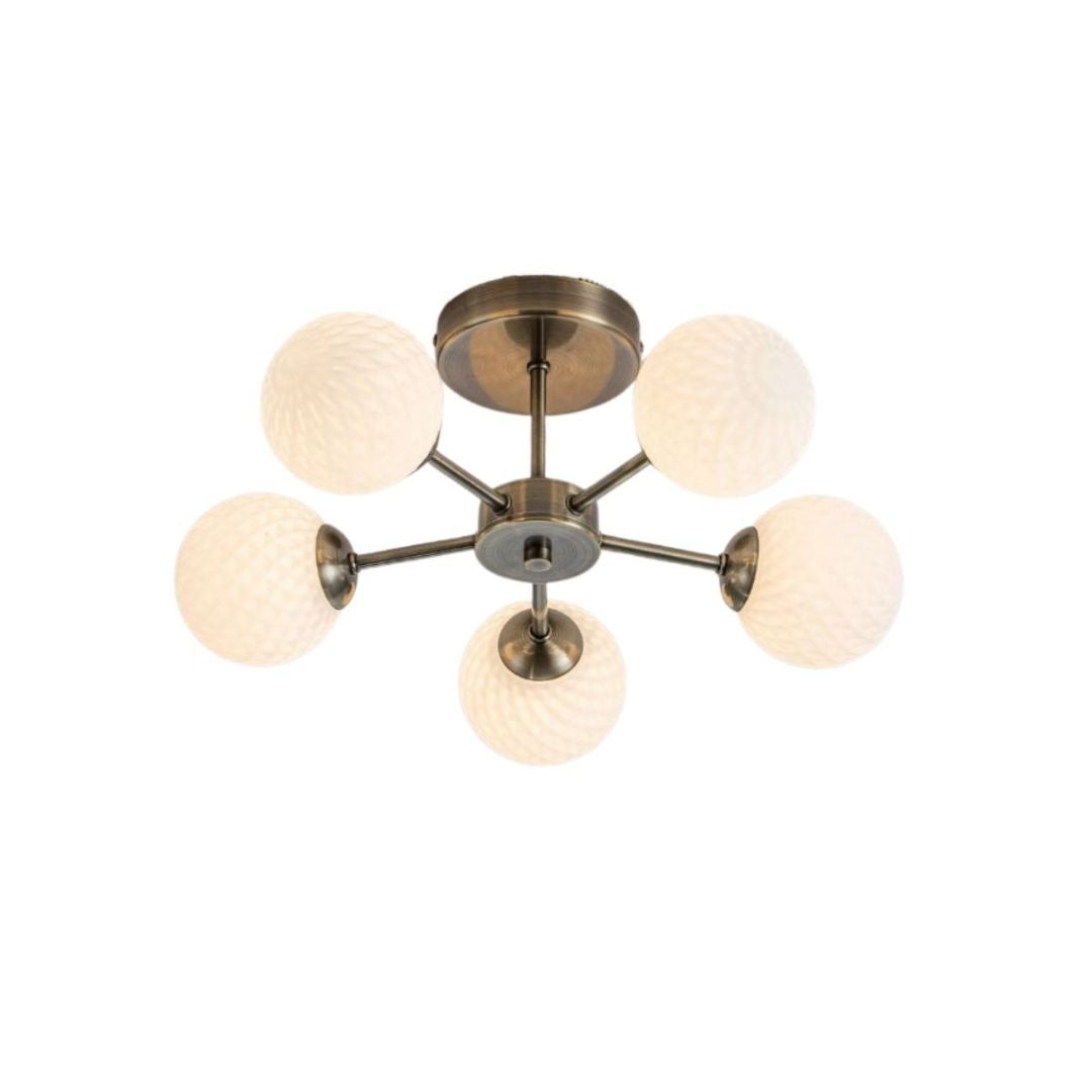 Freyza - Lior 5-Light Antique Brass Semi-Flush Ceiling Light