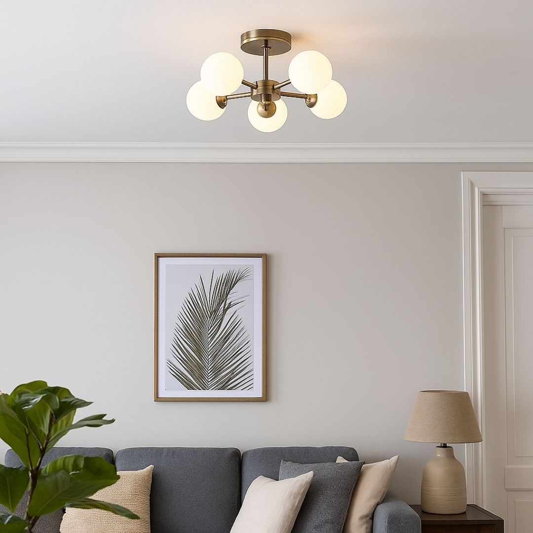 Freyza - Lior 5-Light Antique Brass Semi-Flush Ceiling Light