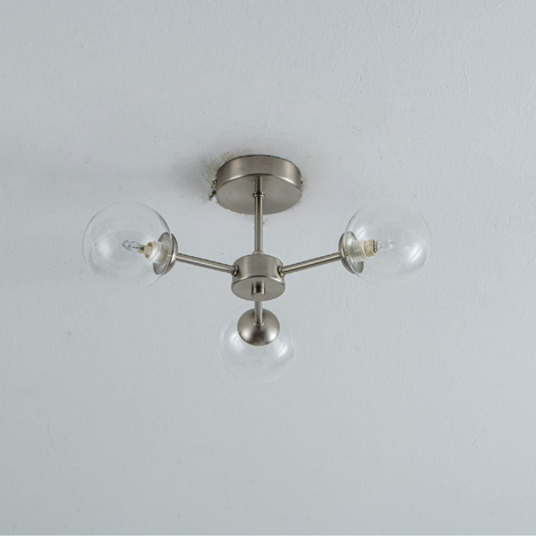Freyza – 3-Light Satin Nickel & Clear Glass Semi-Flush Ceiling Light | Metal Indoor Fixture with Glass Shades