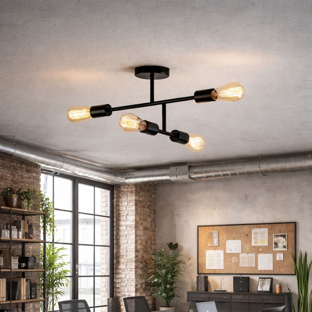 Freyza - Leni 4-Light Black Semi-Flush Ceiling Light