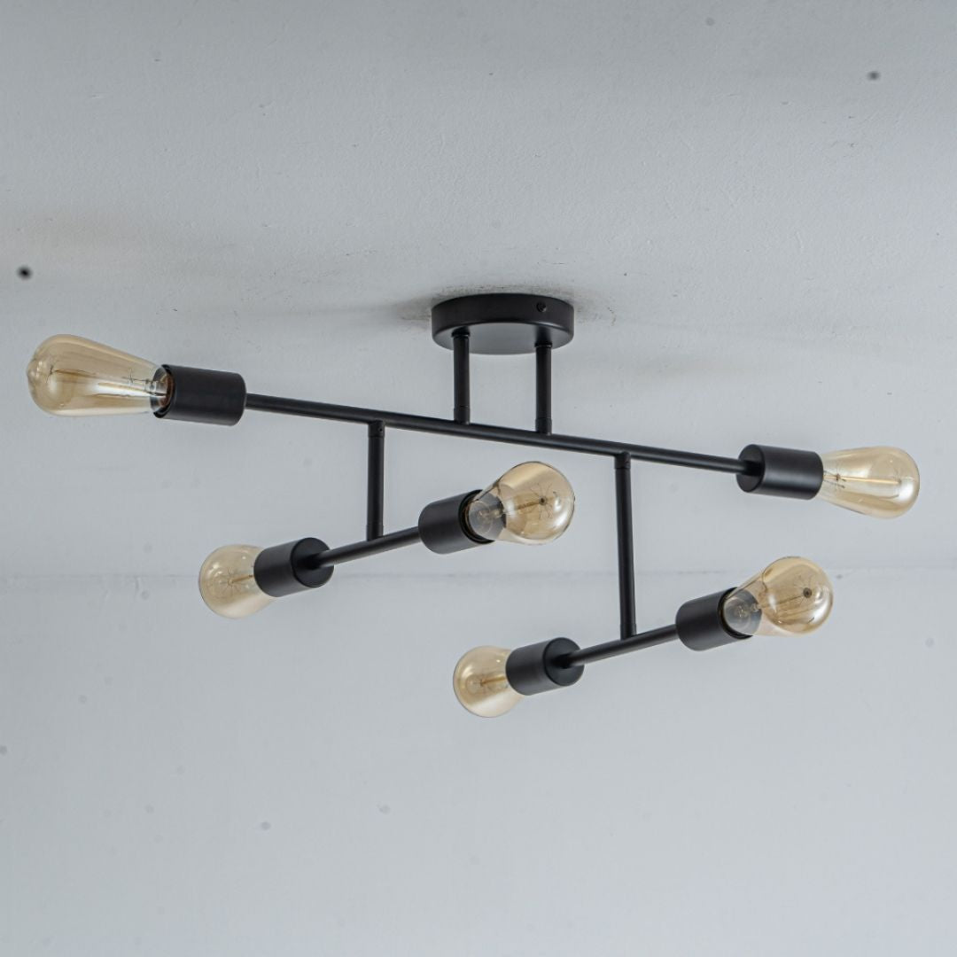 Freyza – 6-Light Black Semi-Flush Ceiling Light | Multi-Arm Indoor Lighting Fixture with Clear Glass Shades