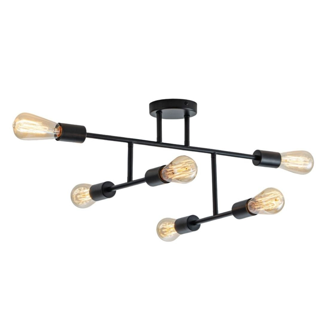 Freyza – 6-Light Black Semi-Flush Ceiling Light | Multi-Arm Indoor Lighting Fixture with Clear Glass Shades