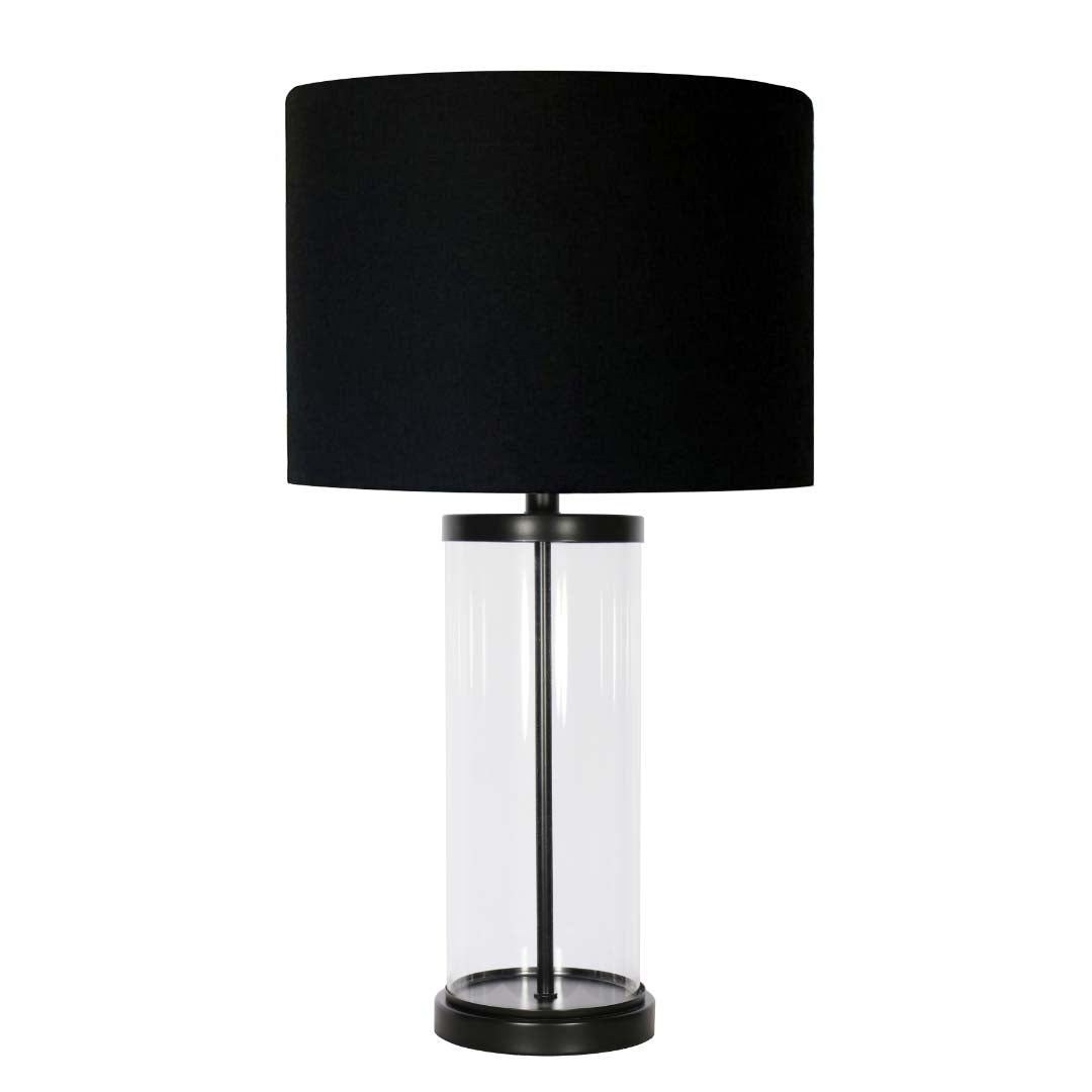 Freyza - Black & Glass Table Lamp | Simple Elegant Design with Clear Glass Base | Sophisticated Accent Lighting for Bedroom & Living Room