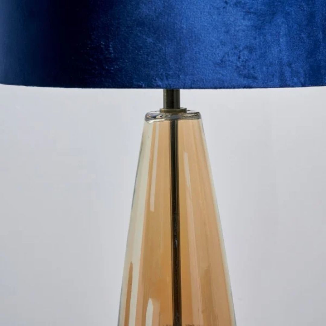 Freyza - Blue Glass Table Lamp | Ombre Metallic Base with Royal Blue Velvet Shade | Modern Statement Lighting for Living Room & Bedroom