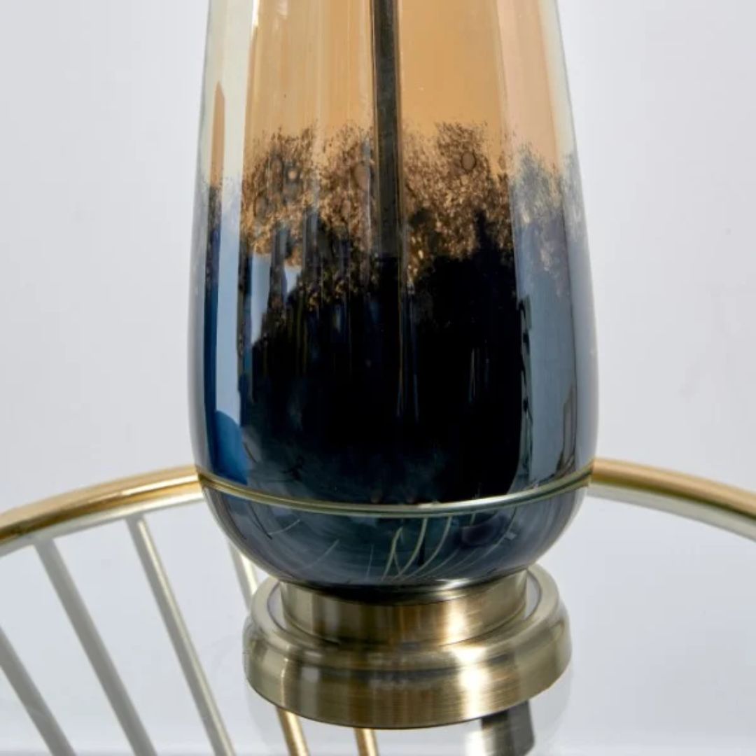 Freyza - Blue Glass Table Lamp | Ombre Metallic Base with Royal Blue Velvet Shade | Modern Statement Lighting for Living Room & Bedroom