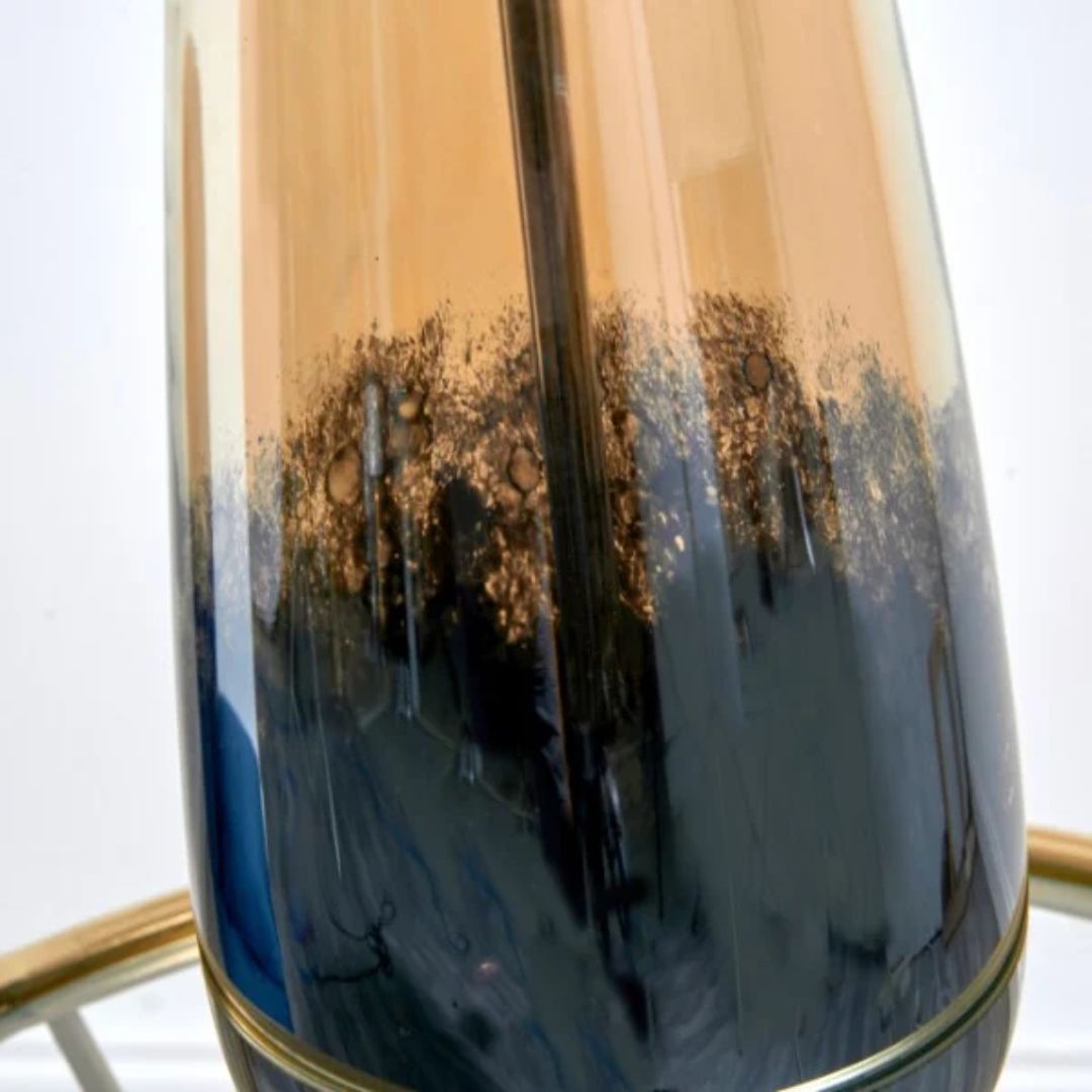 Freyza - Blue Glass Table Lamp | Ombre Metallic Base with Royal Blue Velvet Shade | Modern Statement Lighting for Living Room & Bedroom