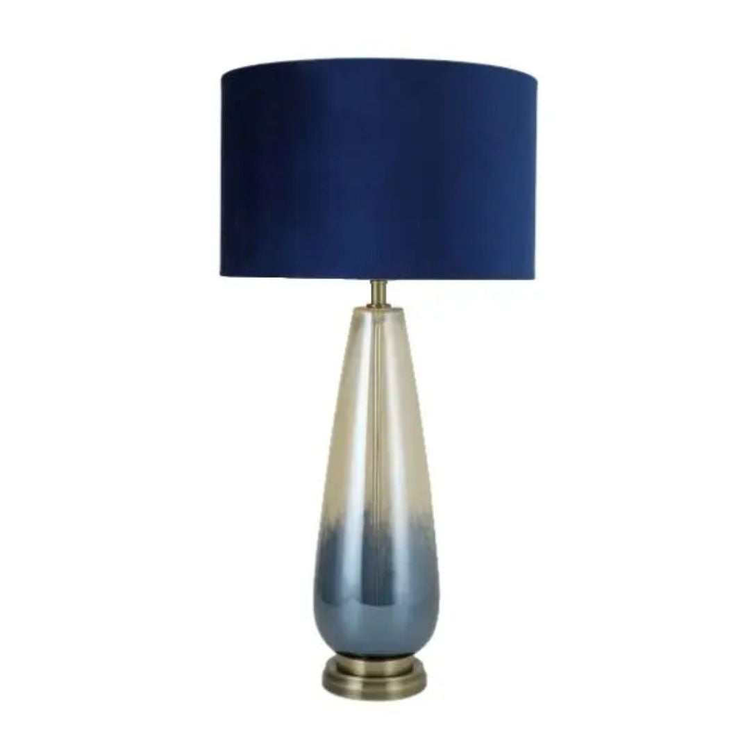 Freyza - Blue Glass Table Lamp | Ombre Metallic Base with Royal Blue Velvet Shade | Modern Statement Lighting for Living Room & Bedroom