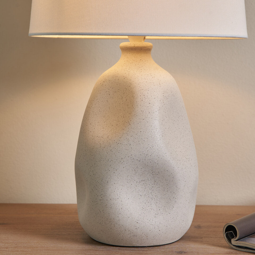 Freyza – Cream Ceramic Table Lamp | Organic Sculpted Base with Natural Fabric Shade and SES14 Bulb Fitting