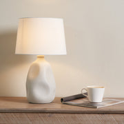 Freyza – Cream Ceramic Table Lamp | Organic Sculpted Base with Natural Fabric Shade and SES14 Bulb Fitting
