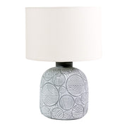 Freyza - Gloria Neutral Table Lamp | Textured Geometric Ceramic Base with Fabric Shade | Versatile Accent Lighting for Modern & Traditional Homes