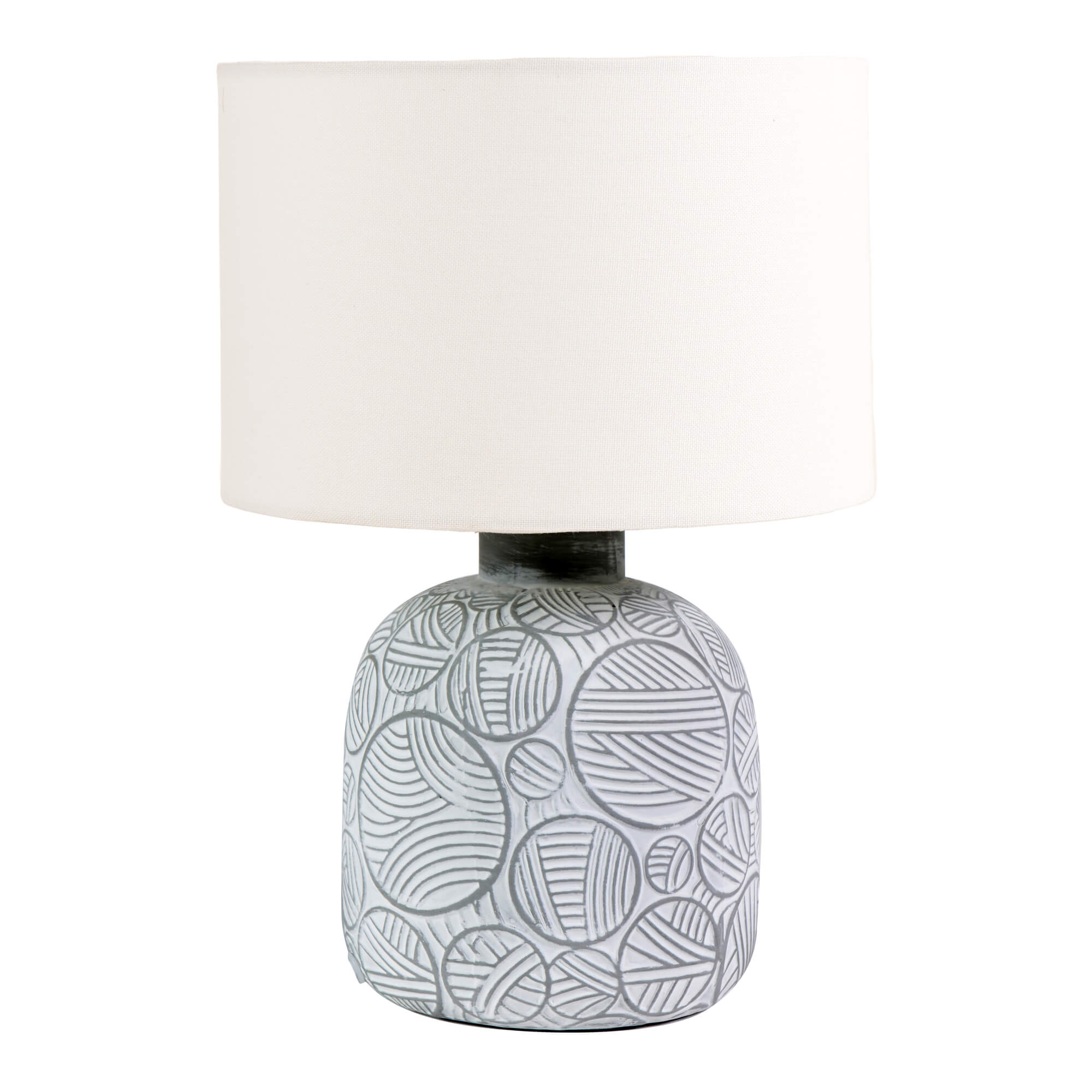Freyza - Gloria Neutral Table Lamp | Textured Geometric Ceramic Base with Fabric Shade | Versatile Accent Lighting for Modern & Traditional Homes