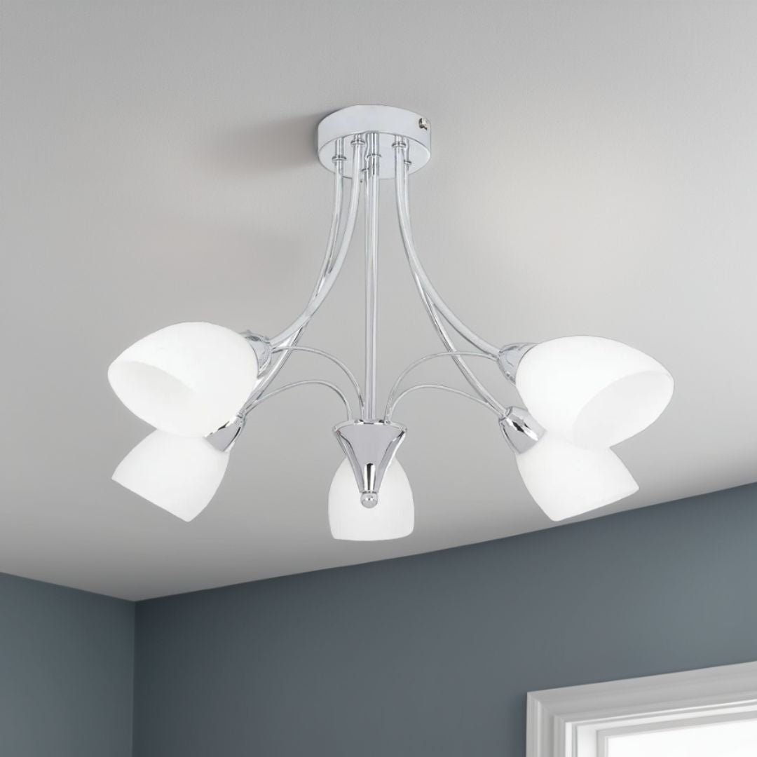Freyza - Oxford 5 Light Semi Flush Ceiling Light Polished Chrome