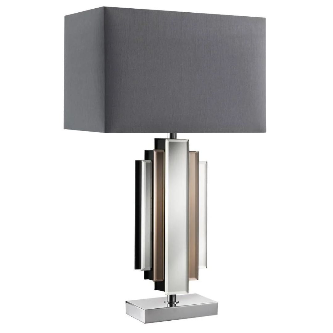 Freyza - Harlow 51cm Table Lamp | Polished Chrome & Mirrored Base | Contemporary Silver Light with Rectangular Shade