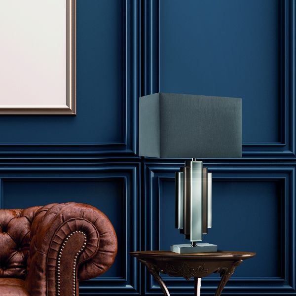 Freyza - Harlow 51cm Table Lamp | Polished Chrome & Mirrored Base | Contemporary Silver Light with Rectangular Shade