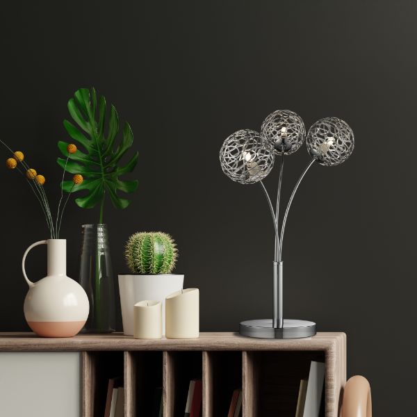 Freyza - 3-Light Chrome Table Lamp 47cm | Luxurious Crystal Bead Cluster Design | Elegant Modern Statement Lighting for Living Room & Bedroom