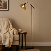Freyza - Melina Antique Brass & Amber Glass Task Floor Lamp