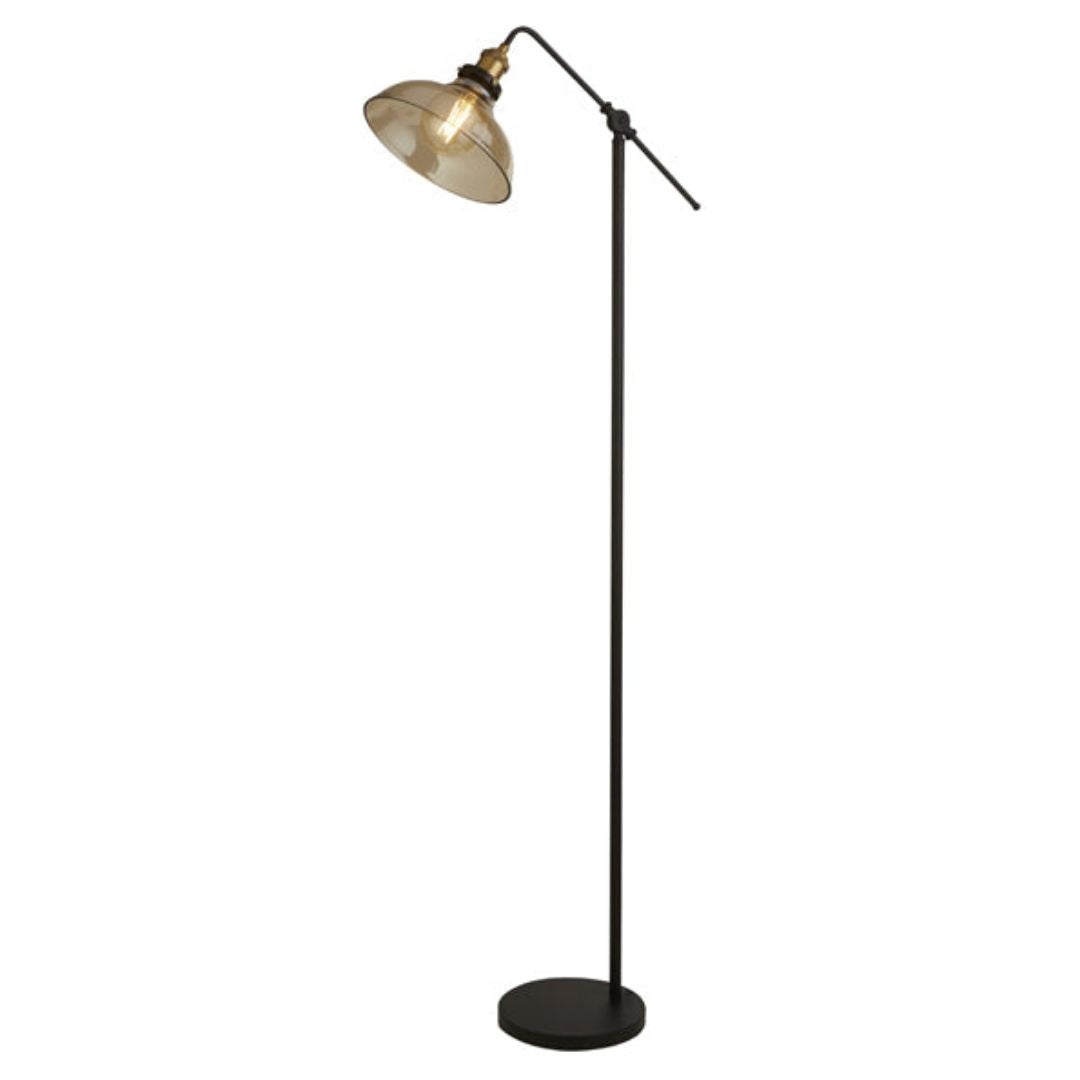 Freyza - Melina Antique Brass & Amber Glass Task Floor Lamp