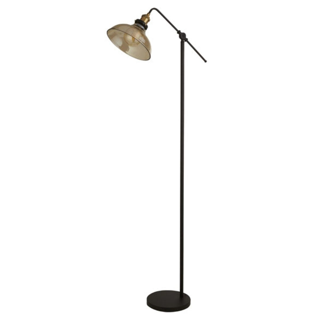 Freyza - Melina Antique Brass & Amber Glass Task Floor Lamp