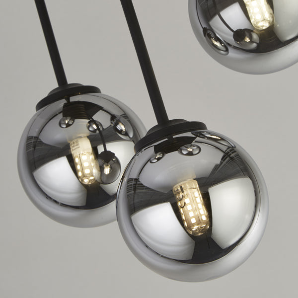 Freyza - Navarro 5 Light Black & Smoked Glass Semi Flush Ceiling Light