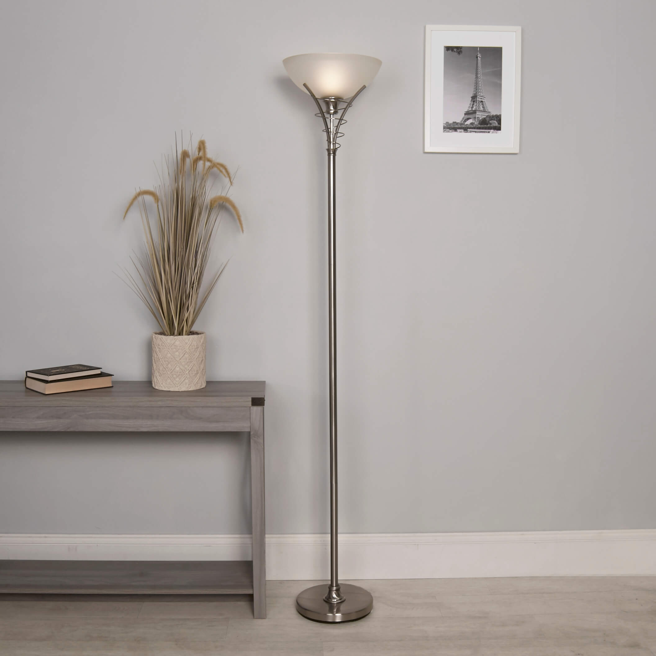 Freyza - Gretta Satin Nickel Uplighter Floor Lamp