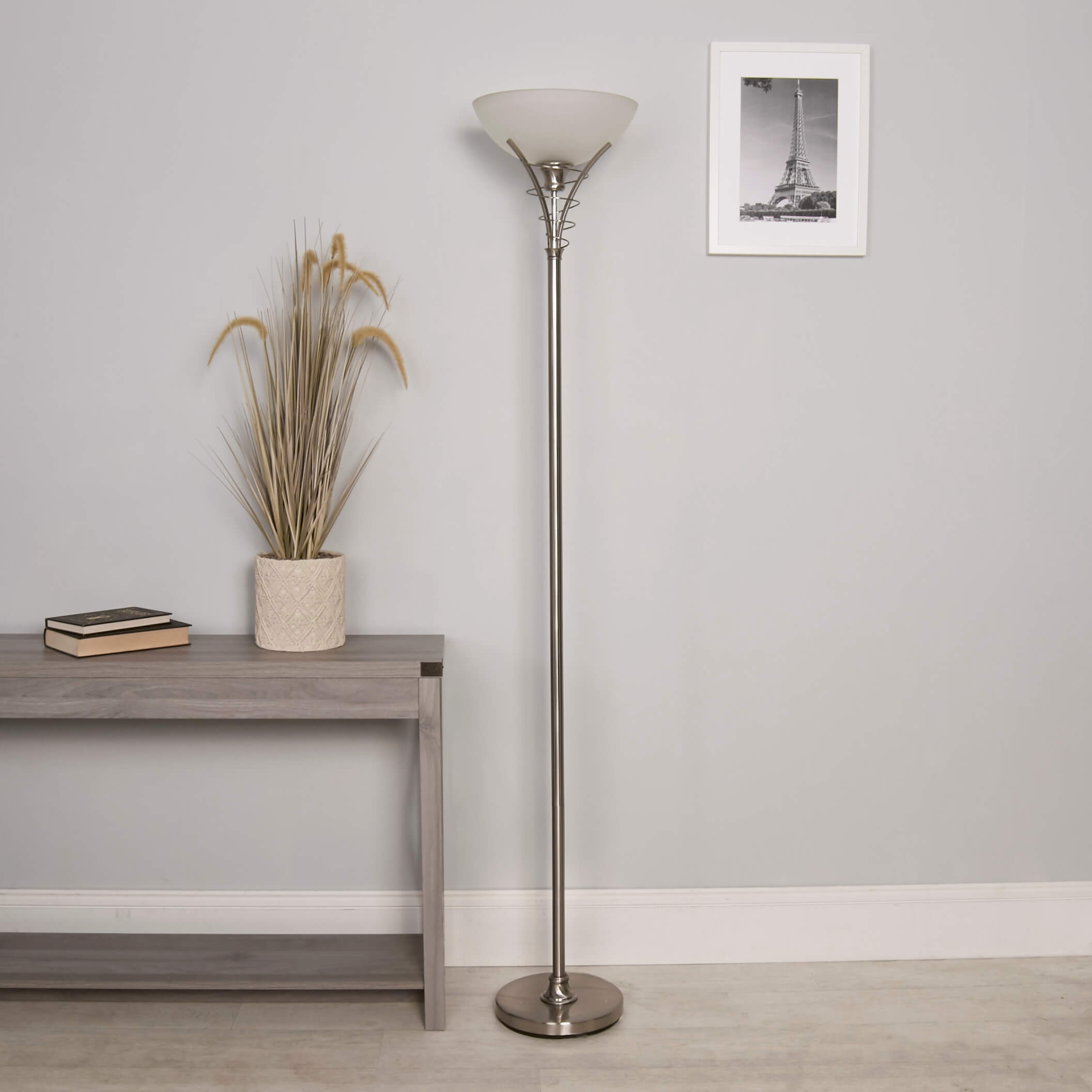 Freyza - Gretta Satin Nickel Uplighter Floor Lamp