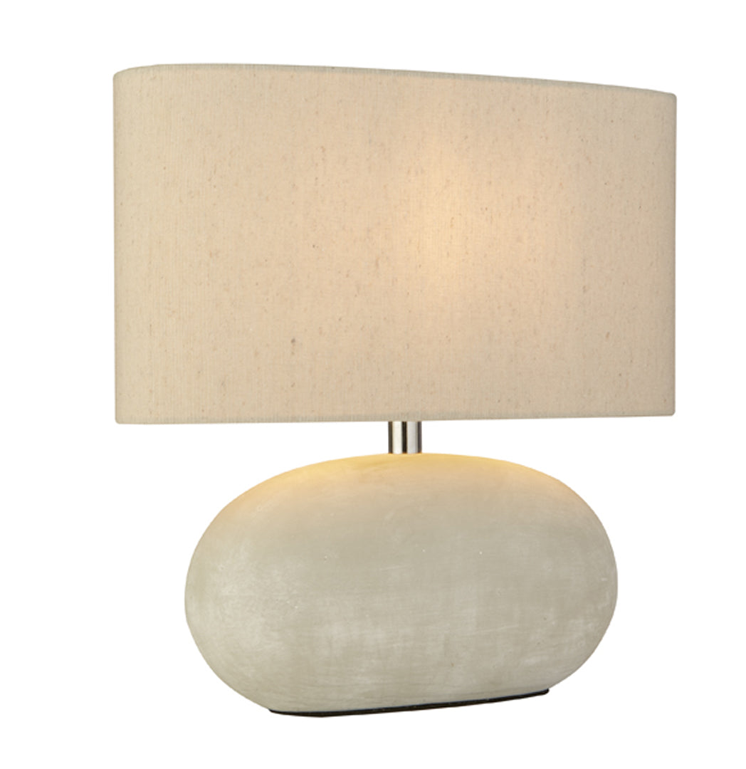Freyza - Grey Ceramic Table Lamp | Oval Design with Cream Fabric Shade | Modern Minimalist Lighting for Living Room & Bedroom