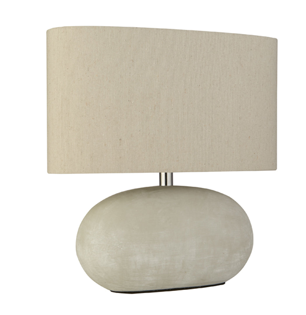 Freyza - Grey Ceramic Table Lamp | Oval Design with Cream Fabric Shade | Modern Minimalist Lighting for Living Room & Bedroom