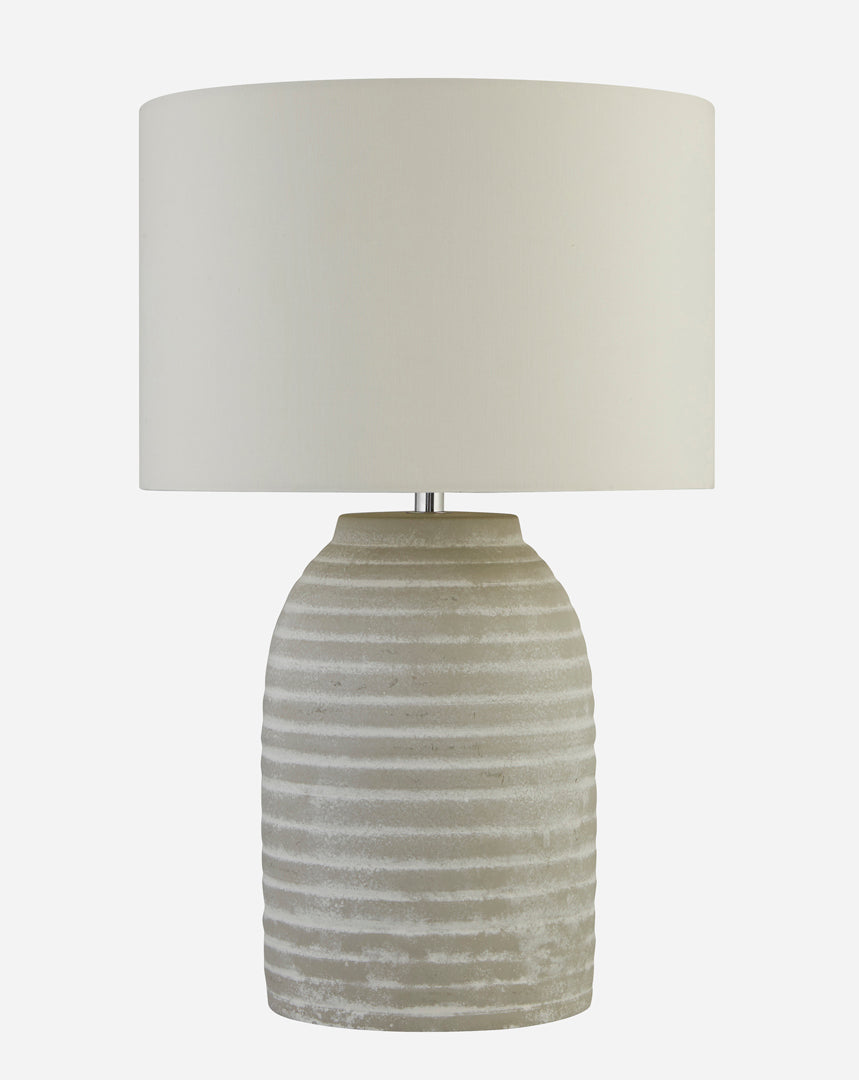 Freyza - Cream Ceramic Table Lamp | Sophisticated White & Grey Textured Base | Elegant Bedside & Living Room Lighting with Fabric Shade