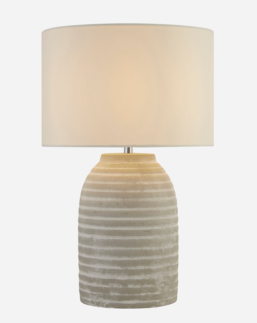 Freyza - Cream Ceramic Table Lamp | Sophisticated White & Grey Textured Base | Elegant Bedside & Living Room Lighting with Fabric Shade