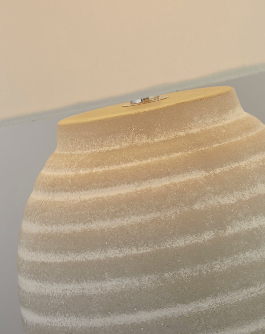 Freyza - Cream Ceramic Table Lamp | Sophisticated White & Grey Textured Base | Elegant Bedside & Living Room Lighting with Fabric Shade