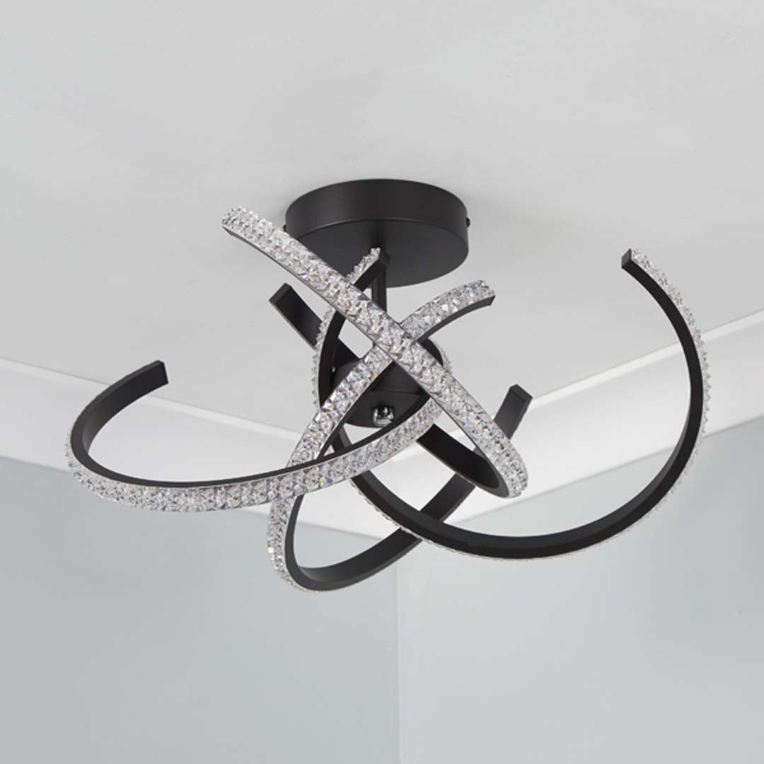 Freyza - Wills Black LED Semi-Flush Ceiling Light