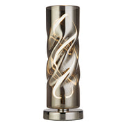 Freyza - Smoked Glass LED Table Lamp | Contemporary Twisted Cylinder Base Design | Warm White Integrated LED Light for Modern Living Spaces