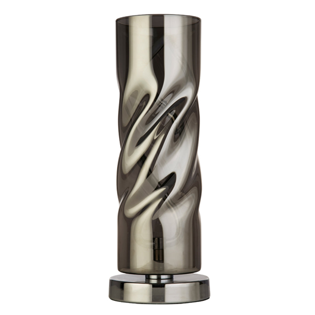 Freyza - Smoked Glass LED Table Lamp | Contemporary Twisted Cylinder Base Design | Warm White Integrated LED Light for Modern Living Spaces