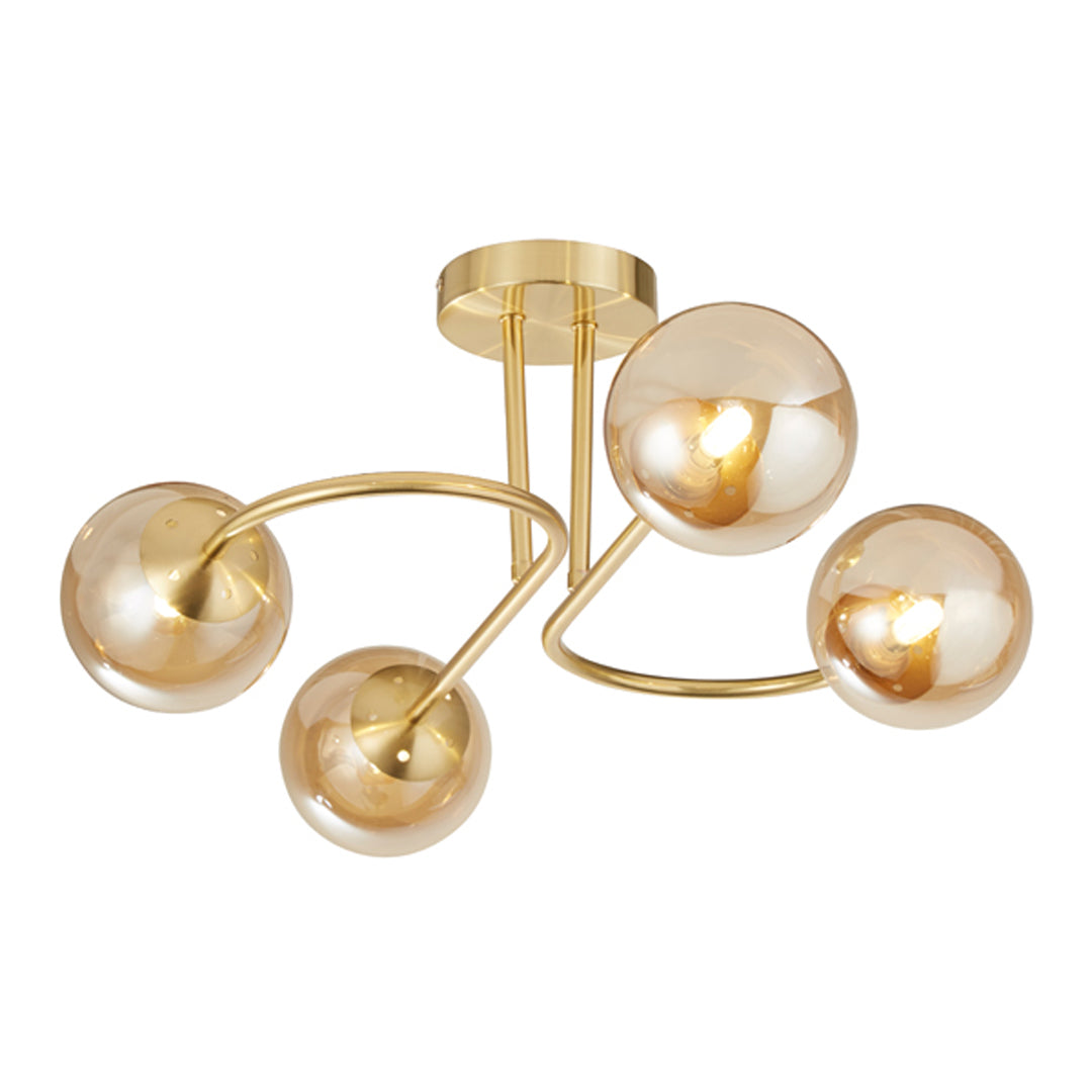 Freyza - Hibben Gold Brass & Champagne Glass Semi-Flush Ceiling Light