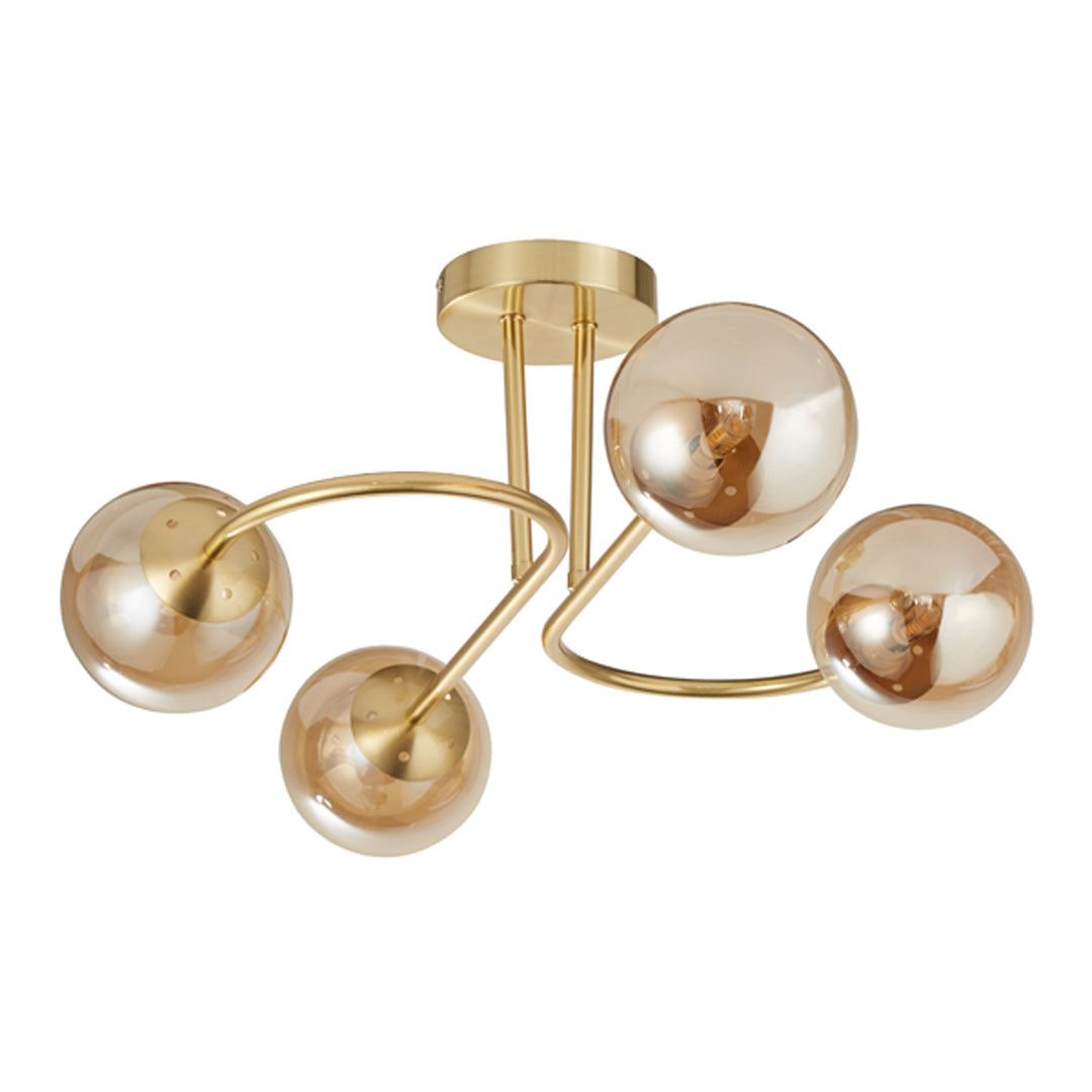 Freyza - Hibben Gold Brass & Champagne Glass Semi-Flush Ceiling Light