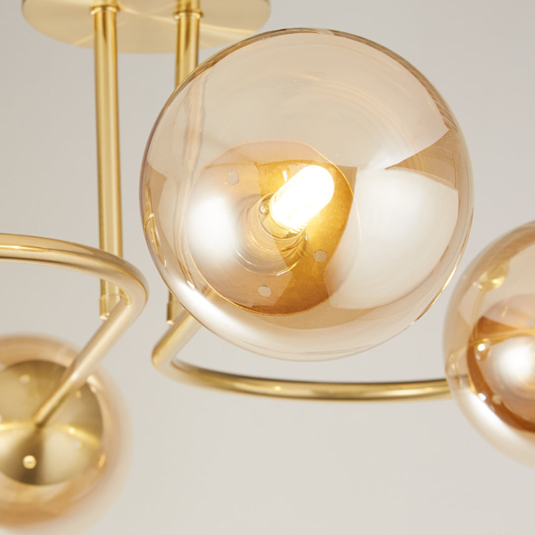 Freyza - Hibben Gold Brass & Champagne Glass Semi-Flush Ceiling Light