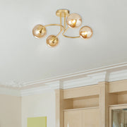 Freyza - Hibben Gold Brass & Champagne Glass Semi-Flush Ceiling Light