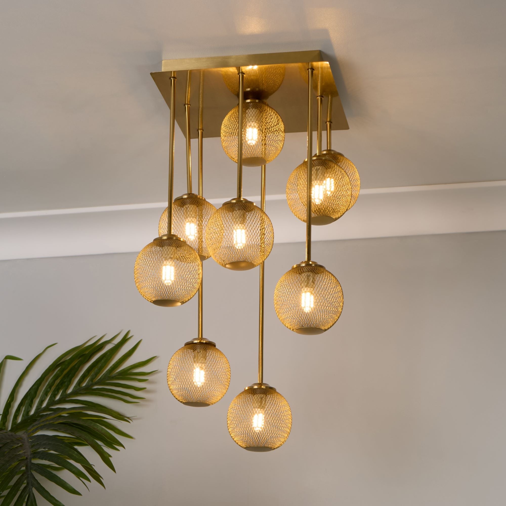 Freyza - Exton 9-Light Gold Mesh Flush Ceiling Light