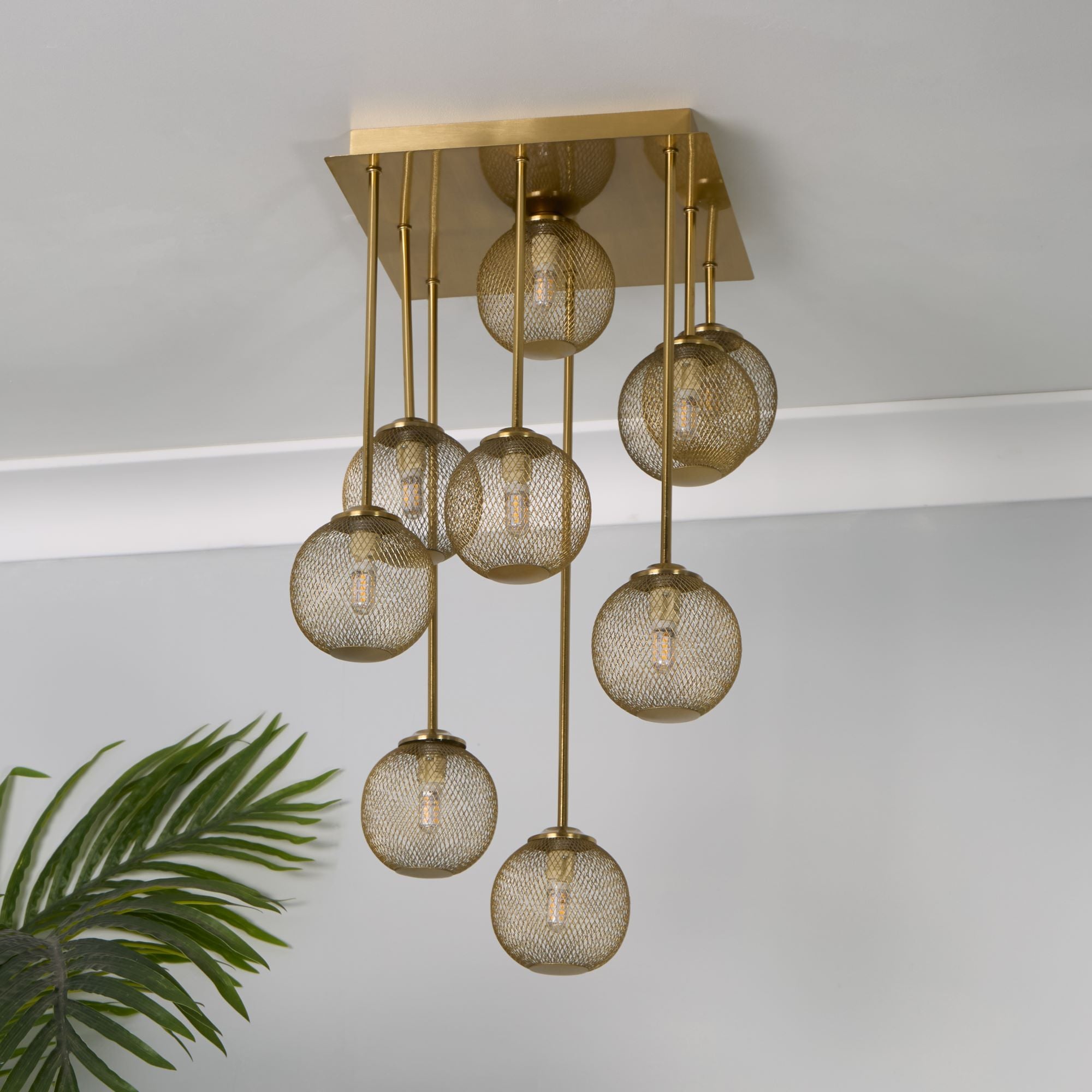 Freyza - Exton 9-Light Gold Mesh Flush Ceiling Light