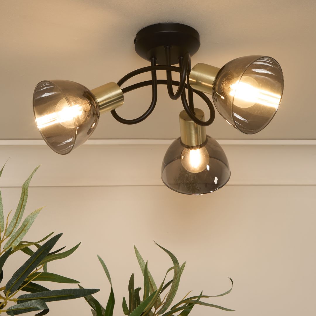 Freyza - Elisa 3 Light Black & Gold Flush Ceiling Light