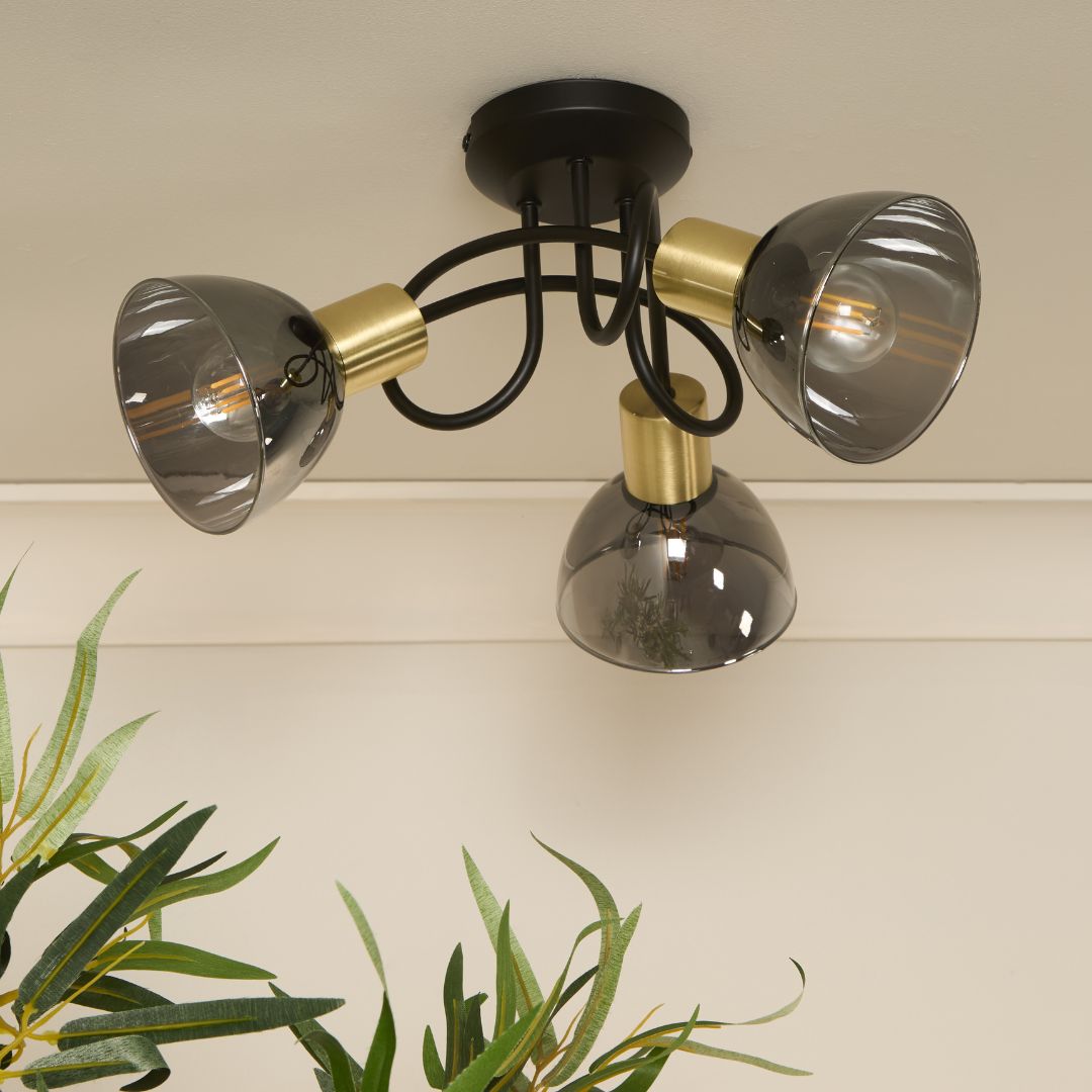 Freyza - Elisa 3 Light Black & Gold Flush Ceiling Light