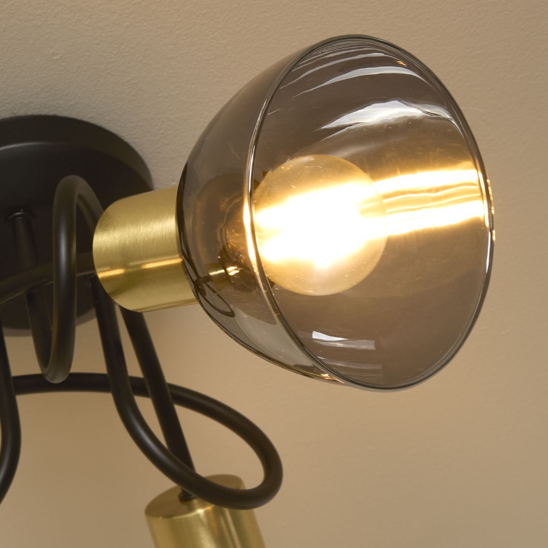 Freyza - Elisa 3 Light Black & Gold Flush Ceiling Light