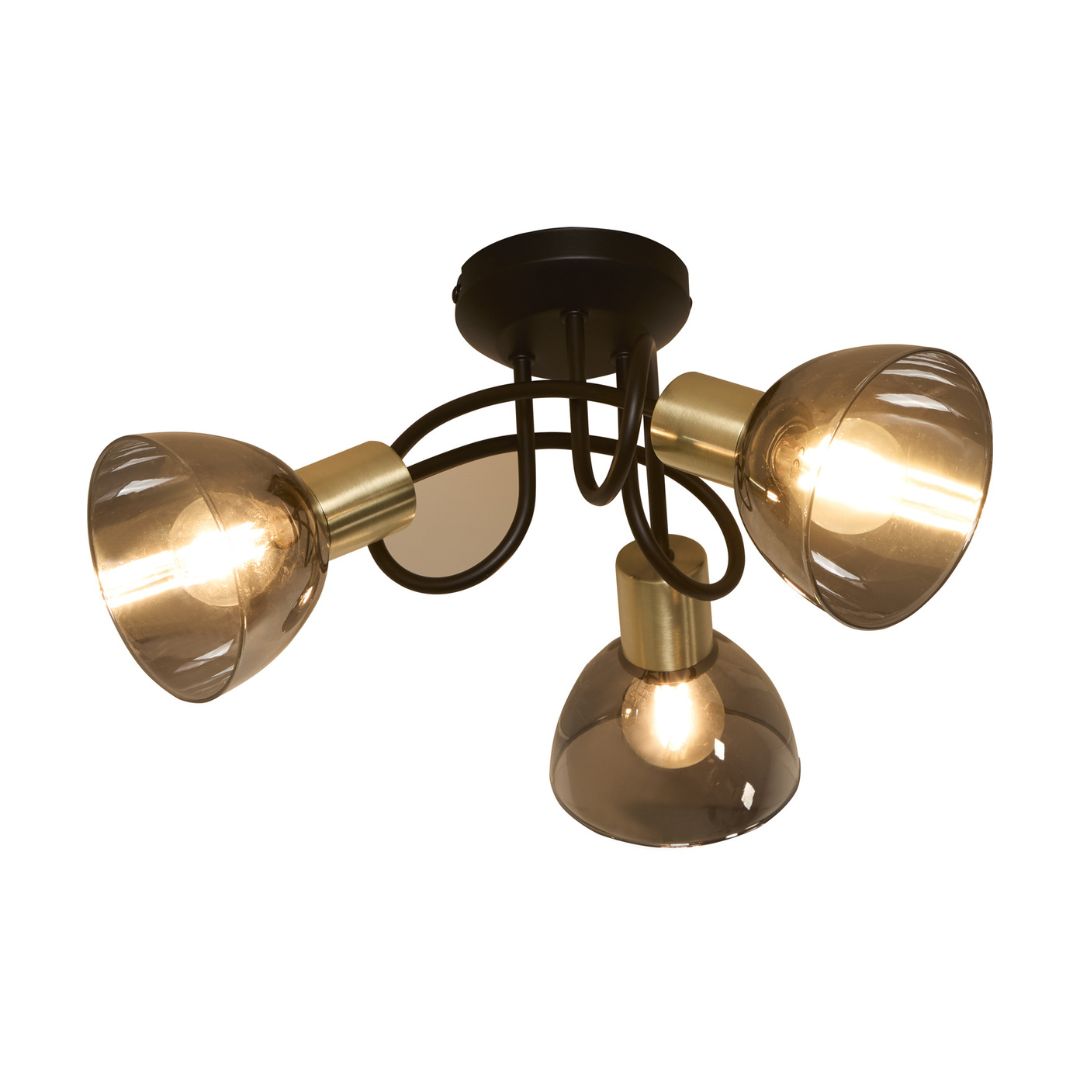 Freyza - Elisa 3 Light Black & Gold Flush Ceiling Light