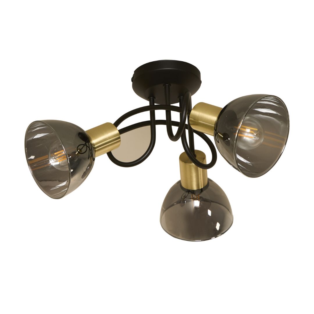 Freyza - Elisa 3 Light Black & Gold Flush Ceiling Light