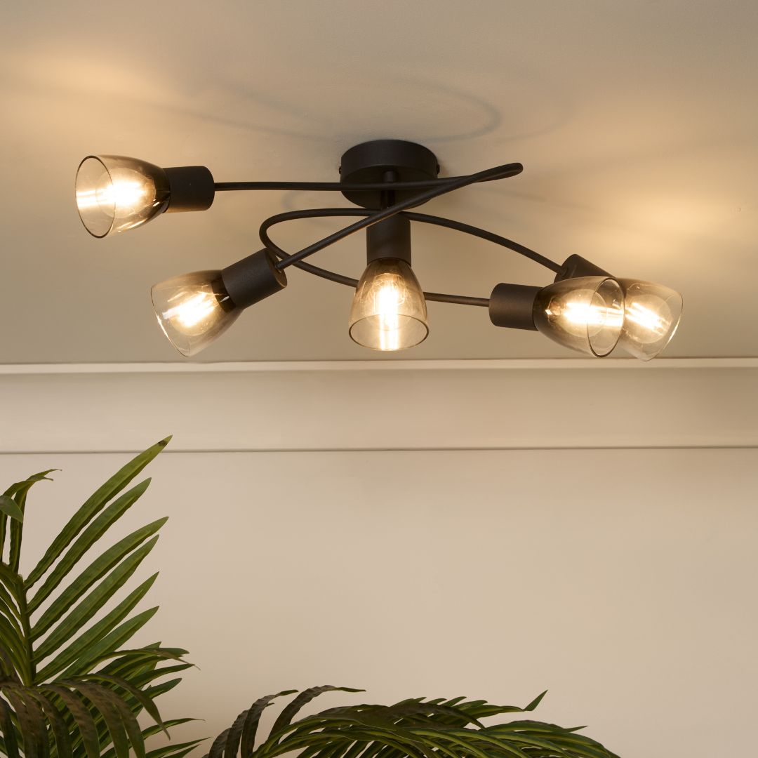 Freyza - Glenview 5 Light Black Flush Ceiling Light