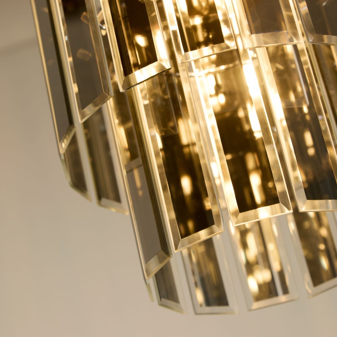 Freyza – Smoked Glass Ceiling Pendant Shade | 28 cm Smoked Glass Tiered Shade with Chrome Metal Detail