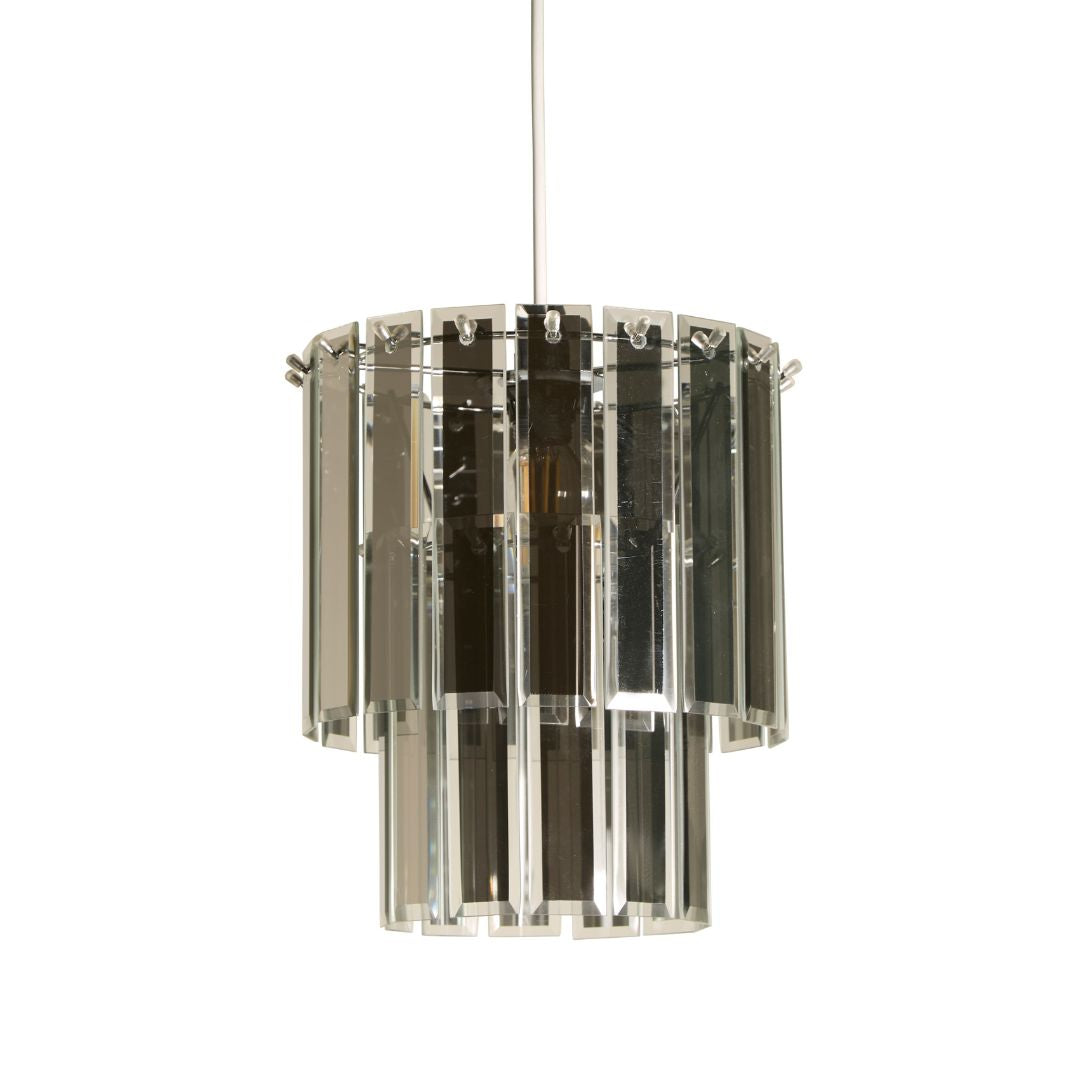 Freyza – Smoked Glass Ceiling Pendant Shade | 28 cm Smoked Glass Tiered Shade with Chrome Metal Detail