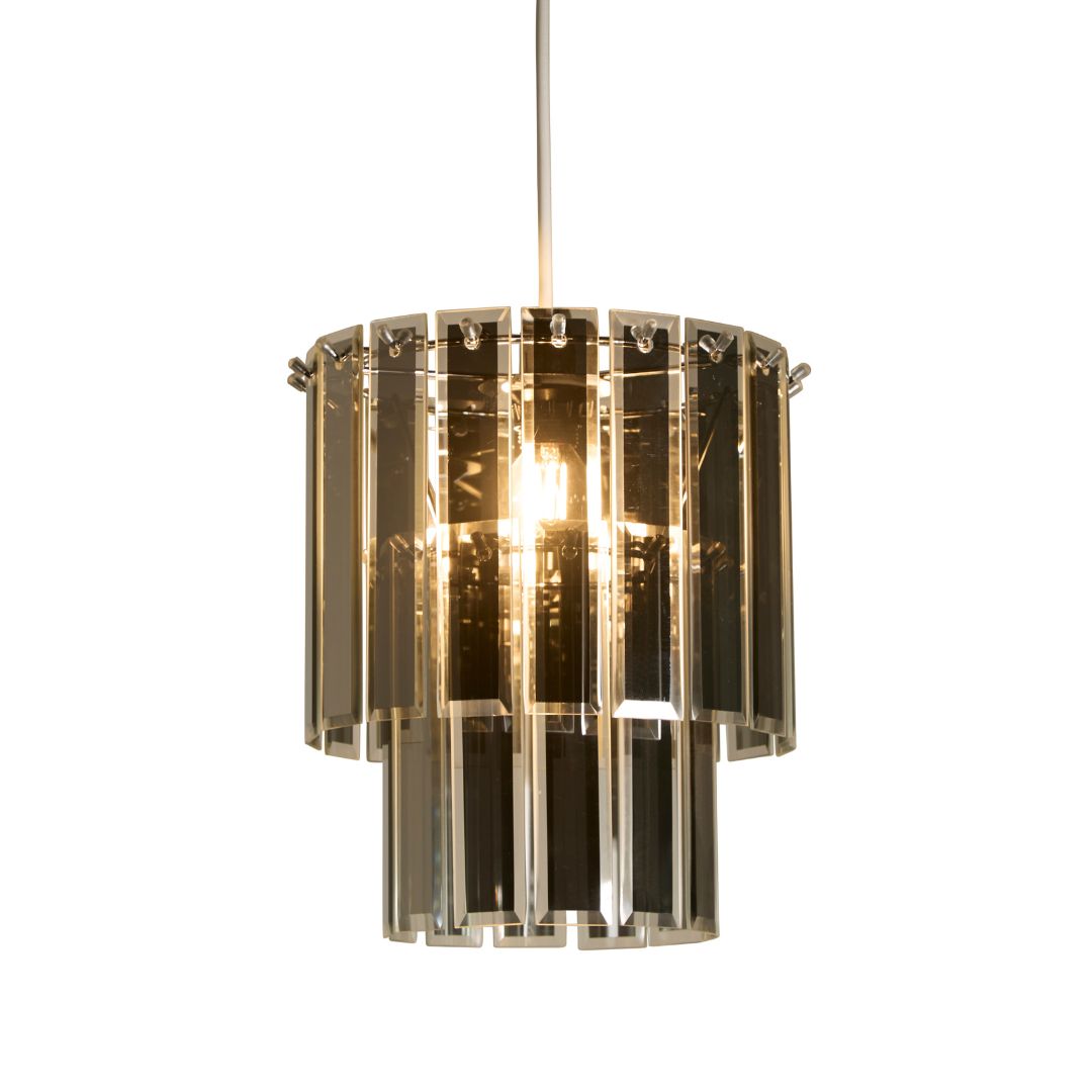 Freyza – Smoked Glass Ceiling Pendant Shade | 28 cm Smoked Glass Tiered Shade with Chrome Metal Detail